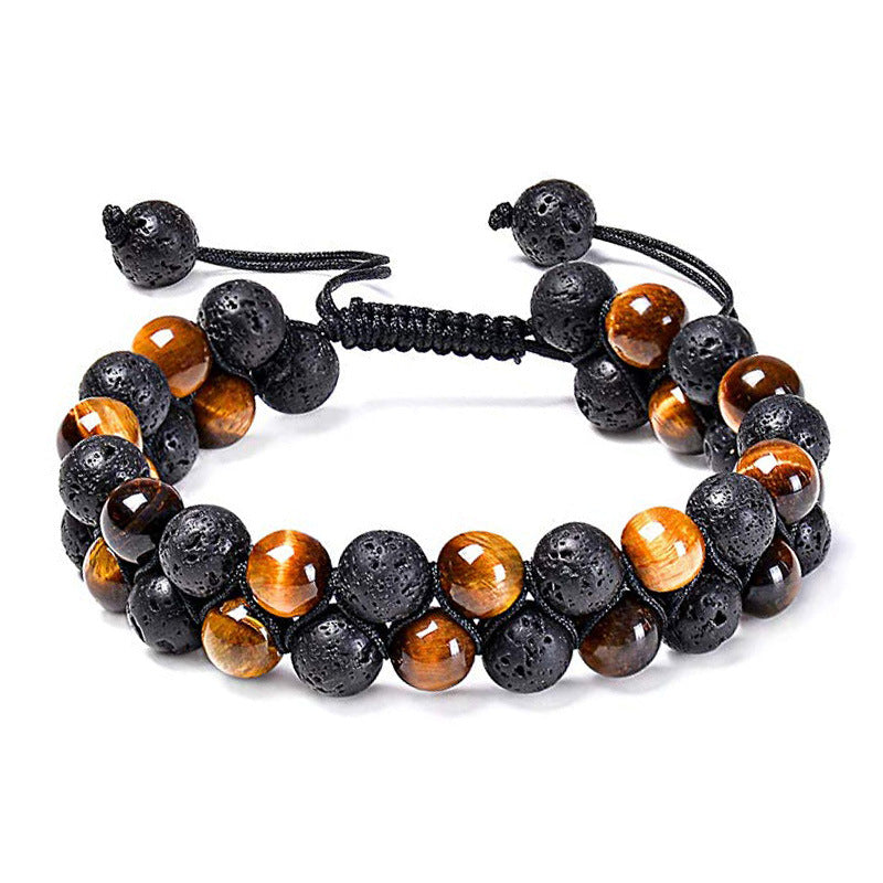 Tiger Eye & Matte Black Agate Couple Bracelets – Natural Stone Beaded Set