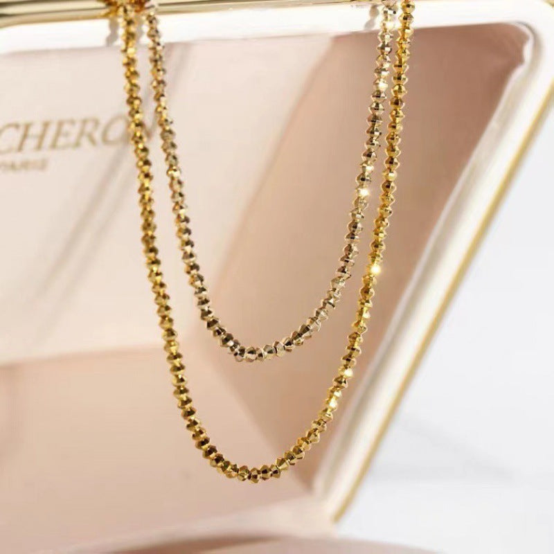 18K Gold Bungee Laser Bead Wave Chain Necklace – Elegant Women's Jewelry