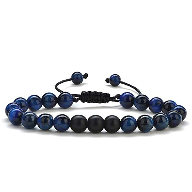 Tiger Eye & Matte Black Agate Couple Bracelets – Natural Stone Beaded Set