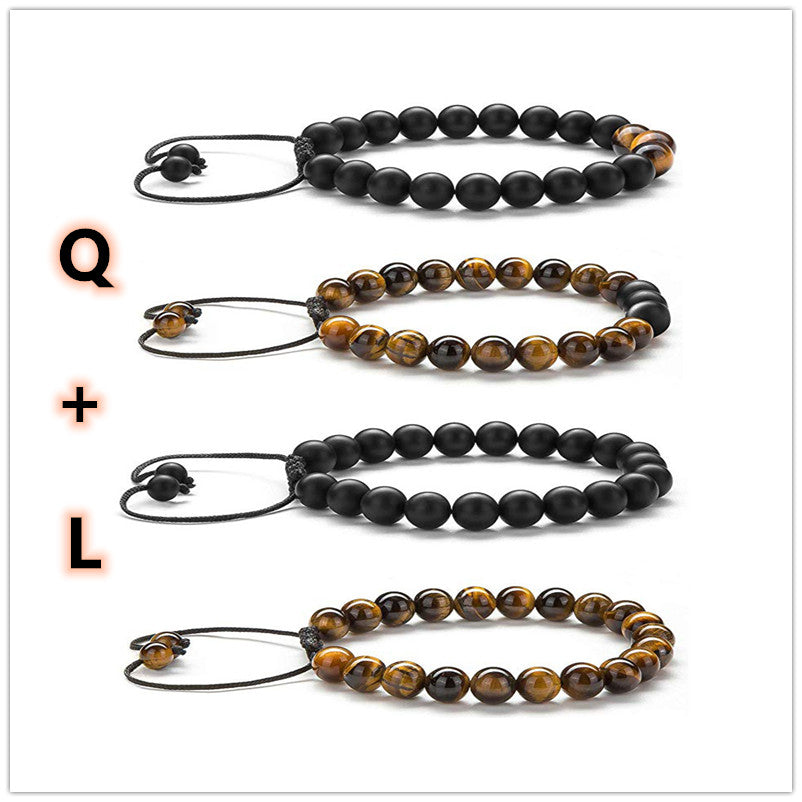 Tiger Eye & Matte Black Agate Couple Bracelets – Natural Stone Beaded Set