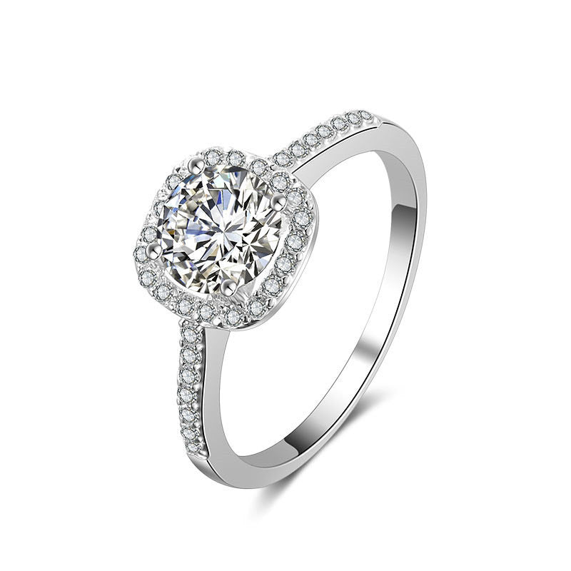 Women's Luxury Square Cubic Zirconia Engagement Ring – Silver Elegant Wedding Band