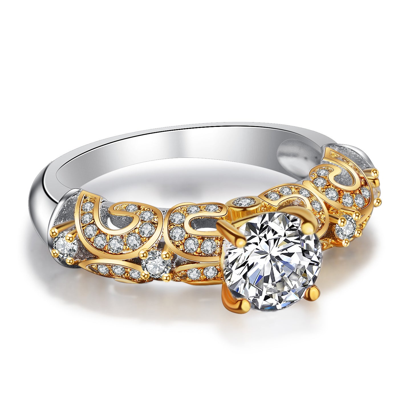 Four-Claw Inlay Simulation Diamond Ring – Classic Solitaire Engagement Ring