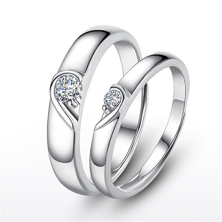 Silver Heart Diamond Couple Love Wedding Ring – Men & Women Engagement Ring Set