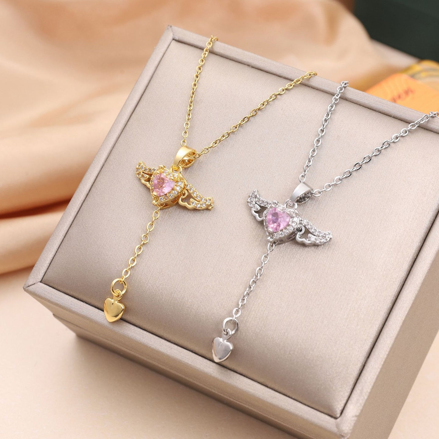 Cupid Heart Angel Wings Tassel Necklace – Crystal Clavicle Chain Gift for Women