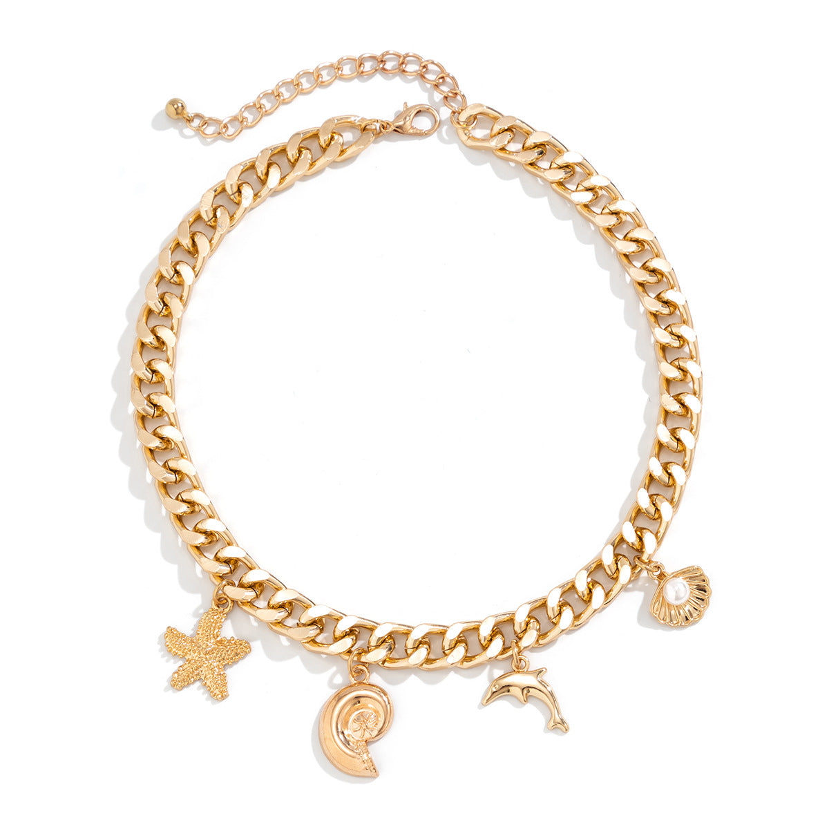 Boho Conch Dolphin Starfish Choker Necklace & Bracelet Set – Vintage Tassel Grunge Jewelry