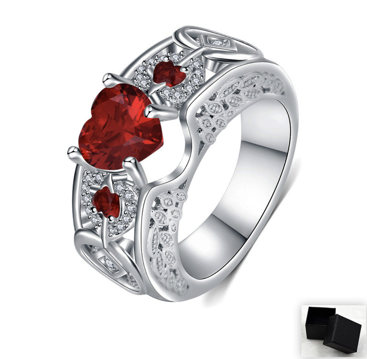 Princess Heart-Shaped Ruby Engagement Ring – Elegant Romantic Gemstone Ring