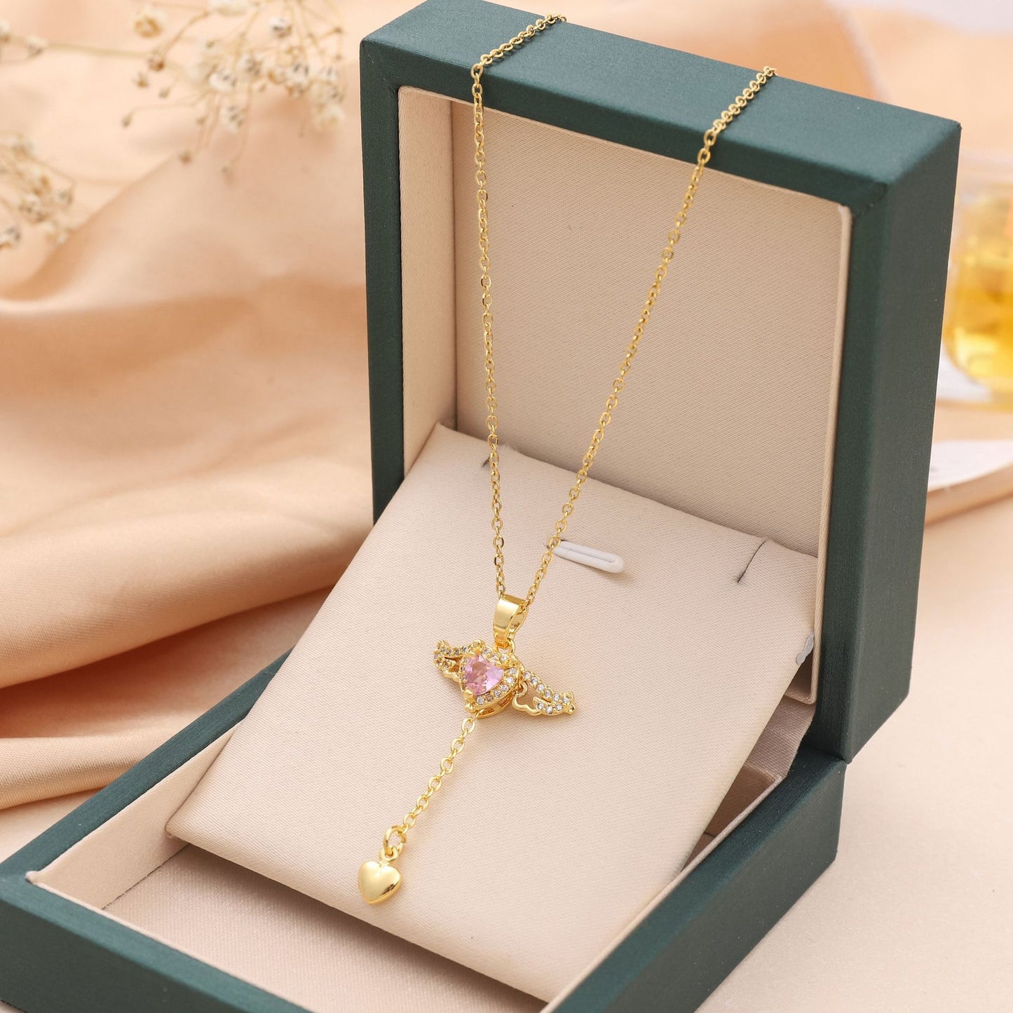 Cupid Heart Angel Wings Tassel Necklace – Crystal Clavicle Chain Gift for Women