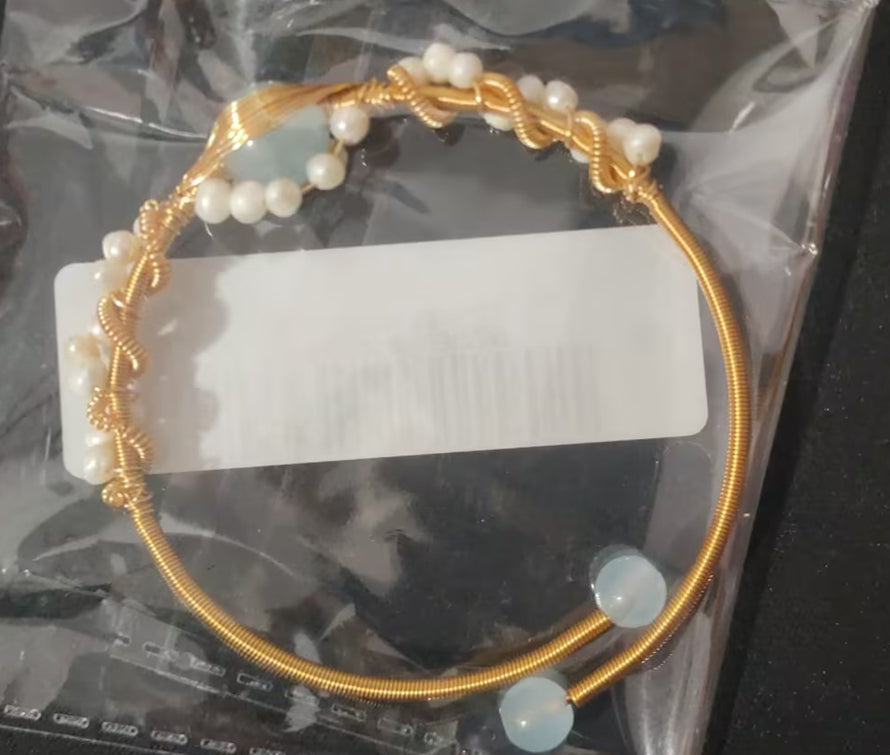Gold Plated Pearl Cuff Bracelet – Vintage Wire Braided Design