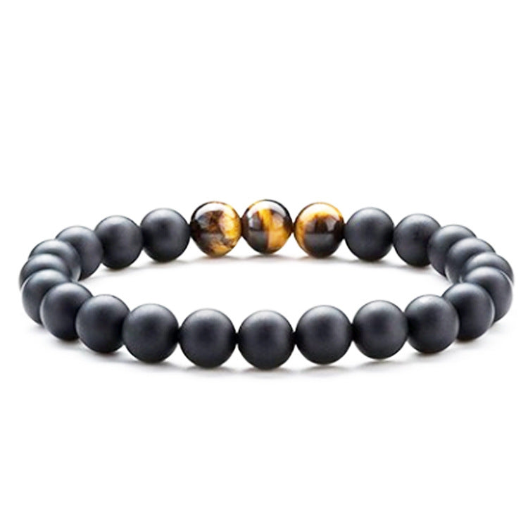 Tiger Eye & Matte Black Agate Couple Bracelets – Natural Stone Beaded Set