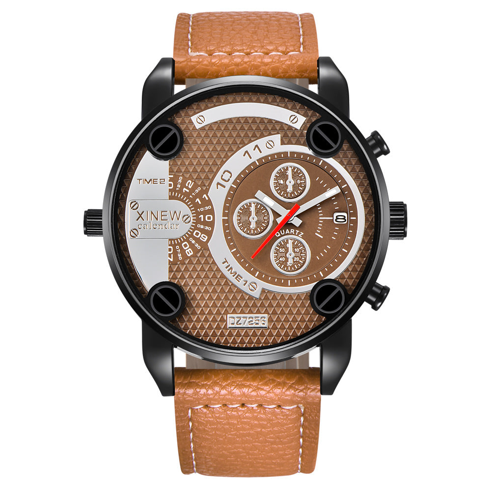 Men's Big Face Fashion Leather Date Watch – Bold Gift Wristwatch