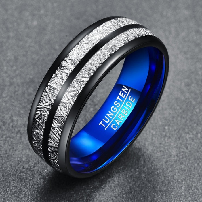 Tungsten Carbide Couple Wedding Band – 8mm Black & Blue Men's & Women's Ring