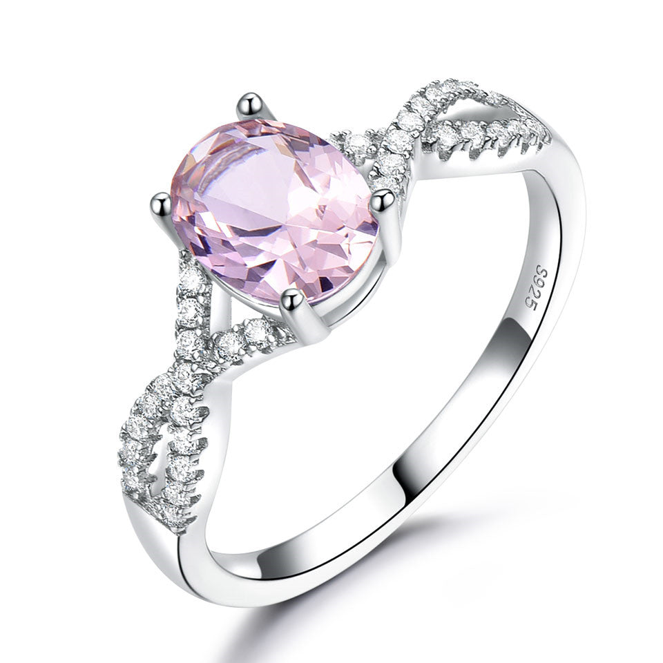 Sterling Silver Oval Nano Morganite Ladies Ring – Elegant Pink Gemstone Ring for Women