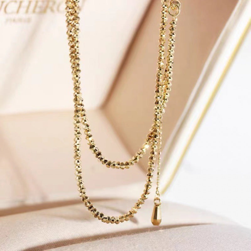 18K Gold Bungee Laser Bead Wave Chain Necklace – Elegant Women's Jewelry