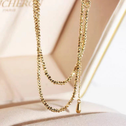 18K Gold Bungee Laser Bead Wave Chain Necklace – Elegant Women's Jewelry