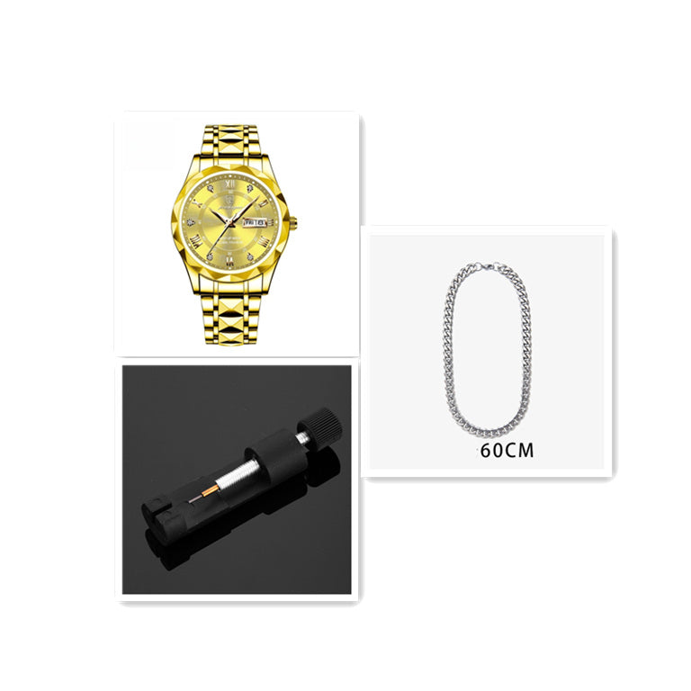 Men's Waterproof Double Calendar Luminous Quartz Watch – Multifunctional Wristwatch