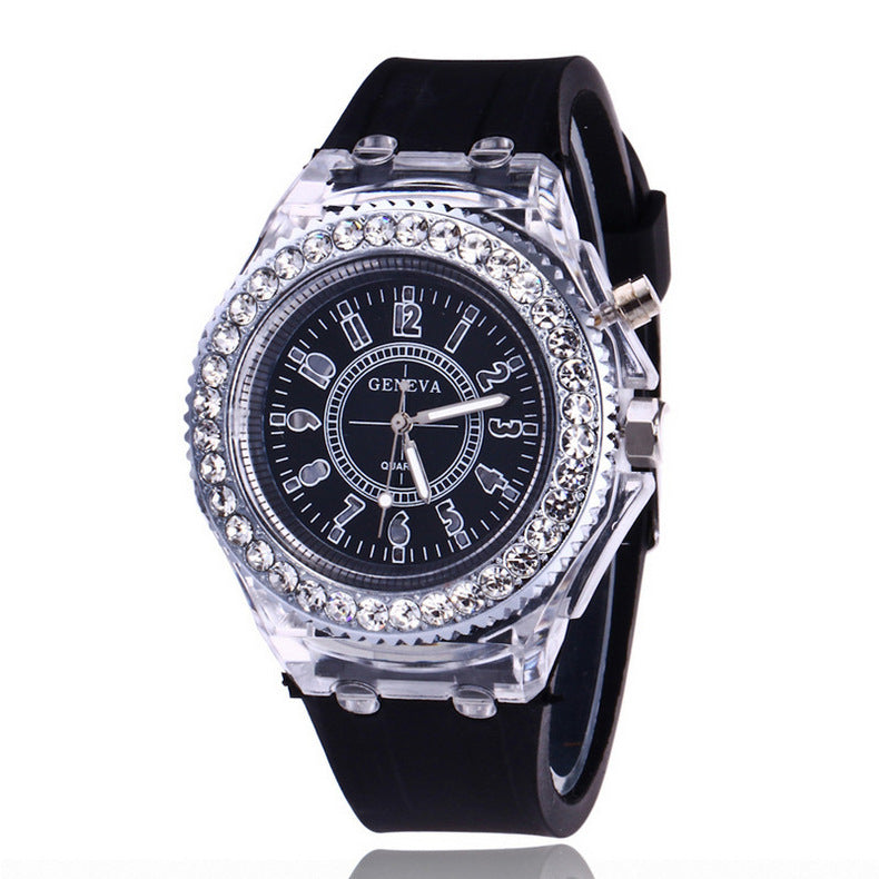 LED Luminous Geneva Quartz Watch – Women’s Silicone Bracelet Wristwatch