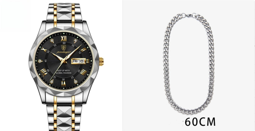 Men's Waterproof Double Calendar Luminous Quartz Watch – Multifunctional Wristwatch