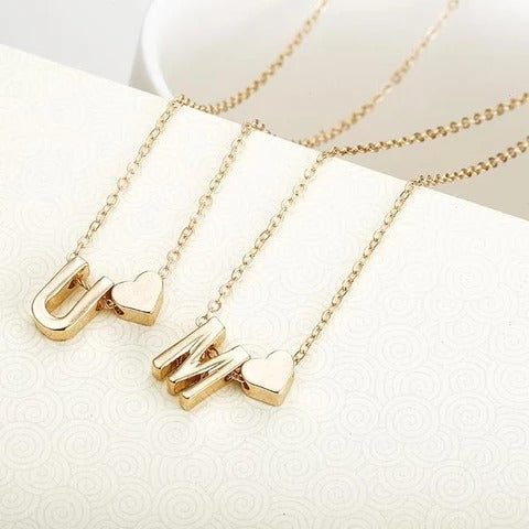 Peach Heart Shaped Letter Necklace – Delicate Clavicle Chain for Women