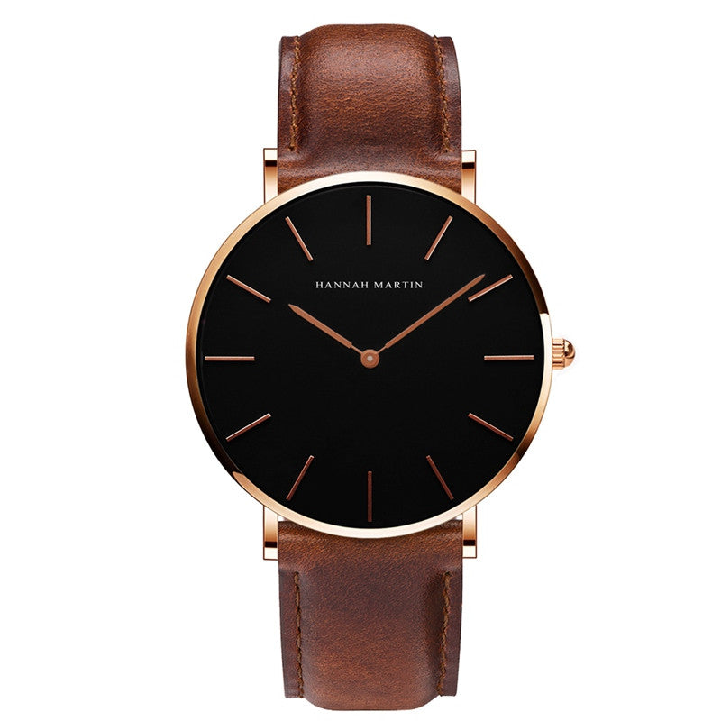 Ultra-Thin Quartz Watch – Waterproof Business Casual Black Belt Watch for Men & Women