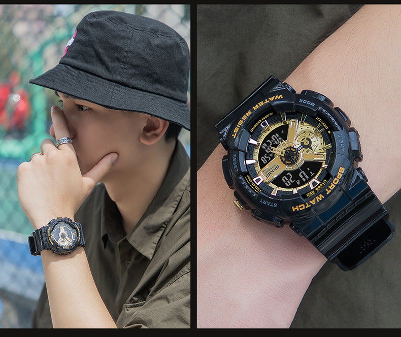 Classic Black Gold Sports Electronic Watch – Double Display Watch for Teenagers Boys & Girls