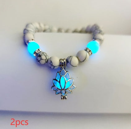 Energy Luminous Lotus Natural Stone Bracelet Yoga Healing Luminous Glow In The Dark Charm Beads Bracelet For Men & Women