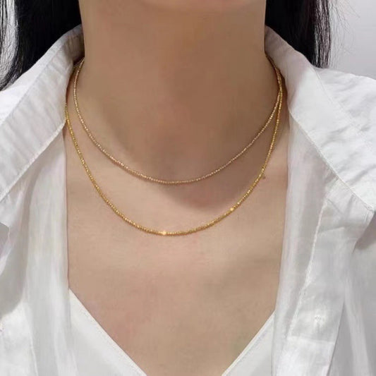 18K Gold Bungee Laser Bead Wave Chain Necklace – Elegant Women's Jewelry