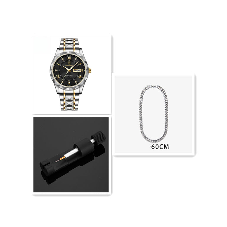 Men's Waterproof Double Calendar Luminous Quartz Watch – Multifunctional Wristwatch