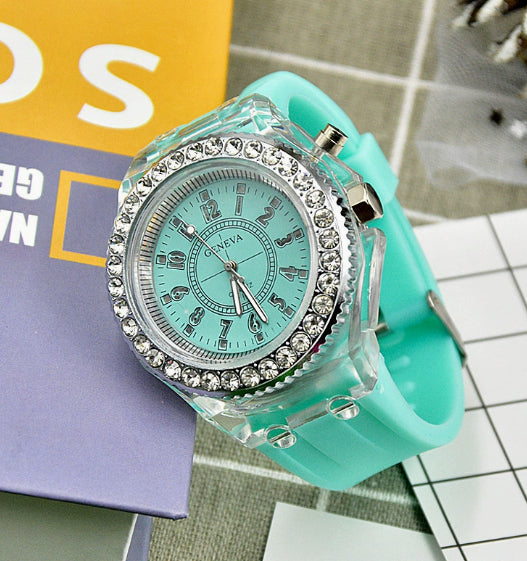 LED Luminous Geneva Quartz Watch – Women’s Silicone Bracelet Wristwatch