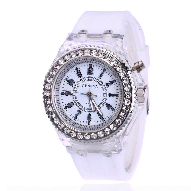 LED Luminous Geneva Quartz Watch – Women’s Silicone Bracelet Wristwatch