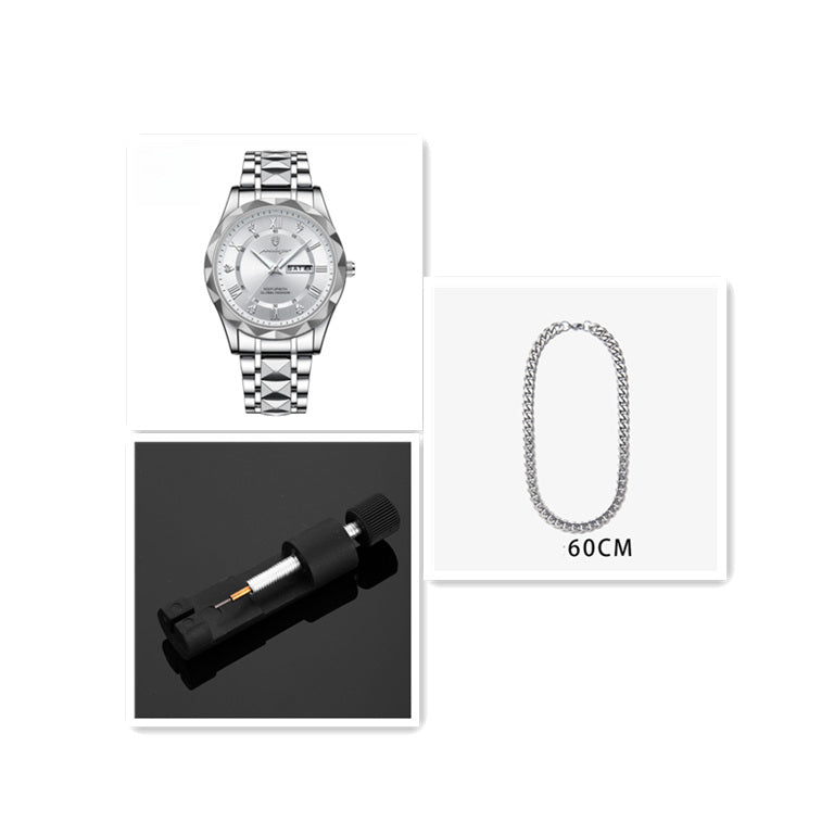 Men's Waterproof Double Calendar Luminous Quartz Watch – Multifunctional Wristwatch