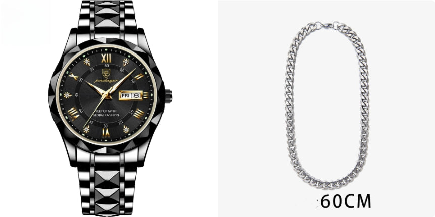 Men's Waterproof Double Calendar Luminous Quartz Watch – Multifunctional Wristwatch