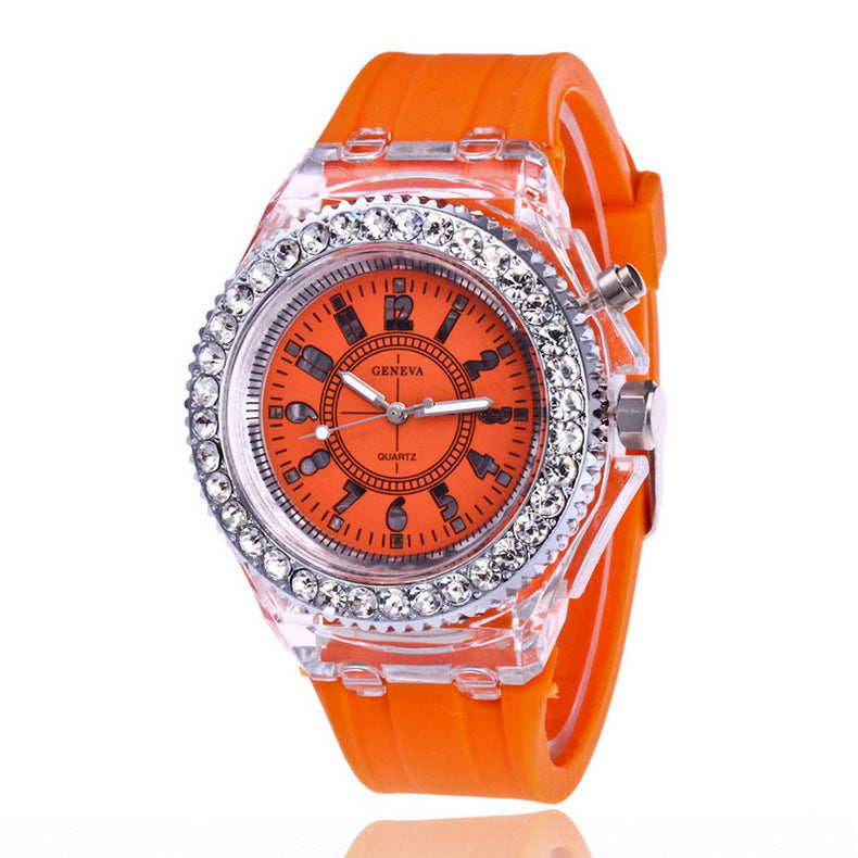 LED Luminous Geneva Quartz Watch – Women’s Silicone Bracelet Wristwatch