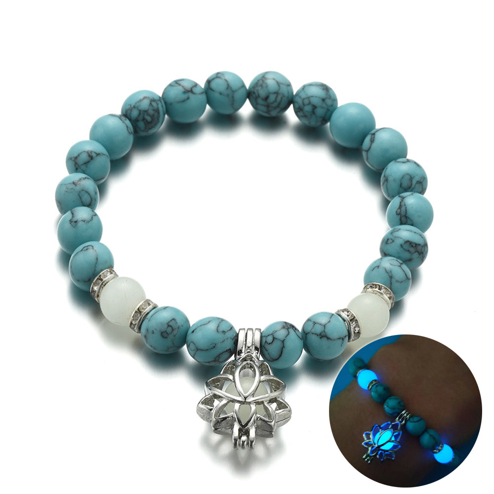 Energy Luminous Lotus Natural Stone Bracelet Yoga Healing Luminous Glow In The Dark Charm Beads Bracelet For Men & Women