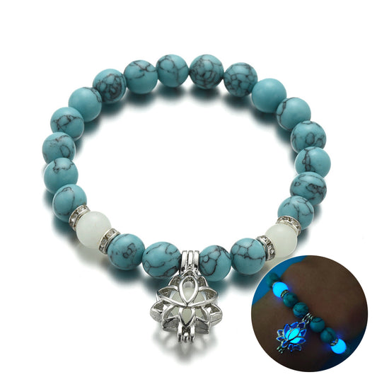 Energy Luminous Lotus Natural Stone Bracelet Yoga Healing Luminous Glow In The Dark Charm Beads Bracelet For Men & Women