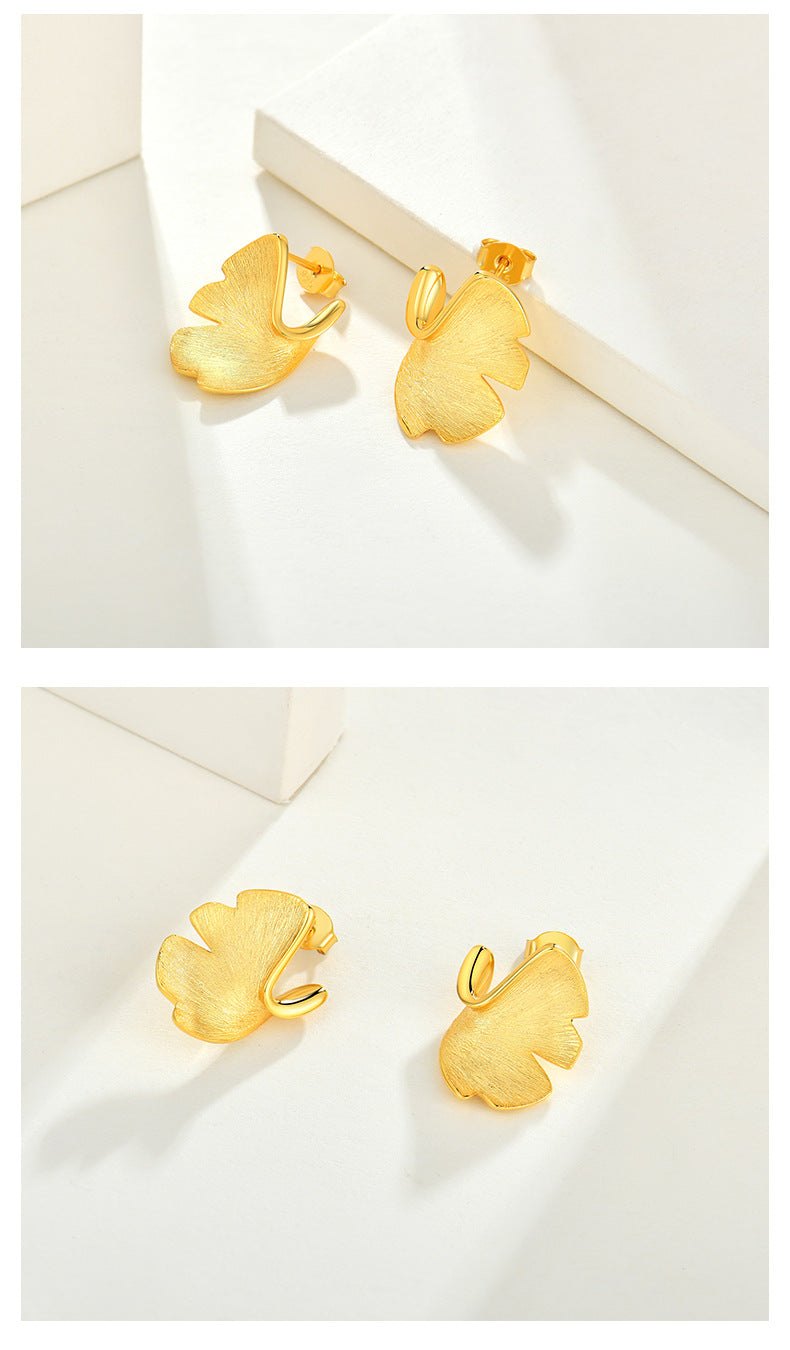 Ginkgo Biloba Sterling Silver & 14k Gold Stud Earrings | Carlysdarlia Jewelry