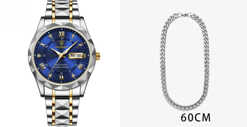 Men's Waterproof Double Calendar Luminous Quartz Watch – Multifunctional Wristwatch