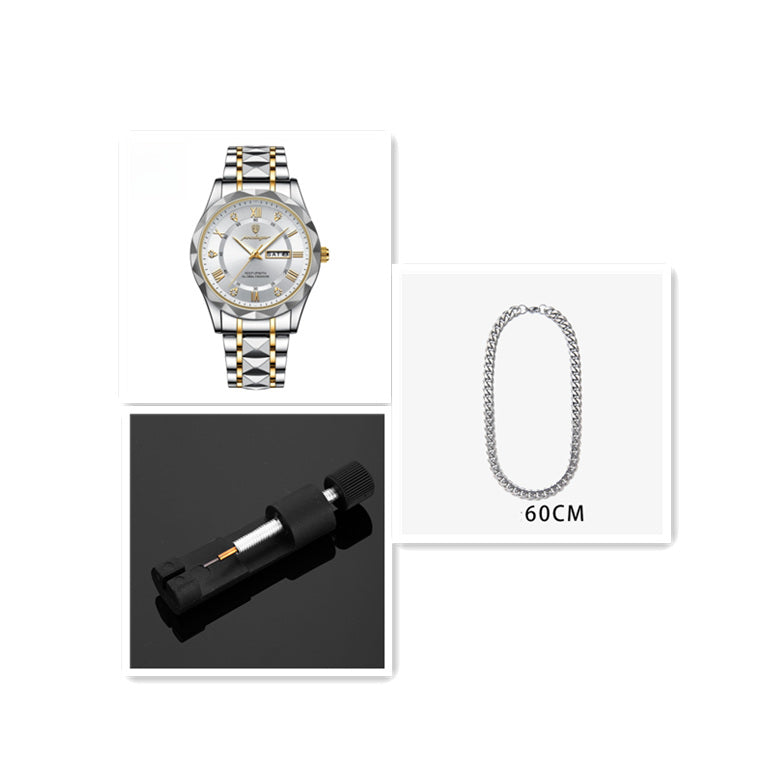 Men's Waterproof Double Calendar Luminous Quartz Watch – Multifunctional Wristwatch
