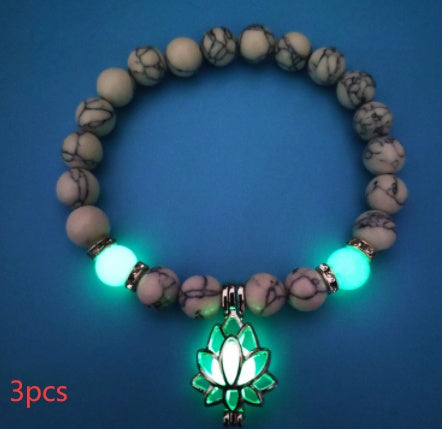 Energy Luminous Lotus Natural Stone Bracelet Yoga Healing Luminous Glow In The Dark Charm Beads Bracelet For Men & Women
