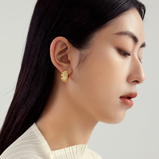 Ginkgo Biloba Sterling Silver & 14k Gold Stud Earrings | Carlysdarlia Jewelry