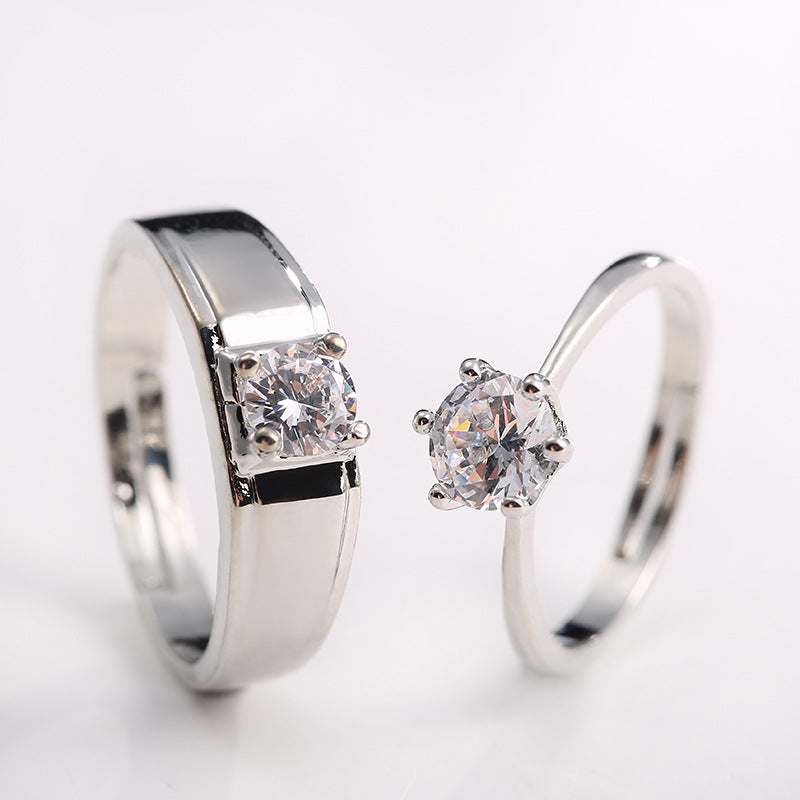 SATINE Six-Claw Moissanite Simulation Diamond Couple Ring – Women's Luxury Engagement Ring
