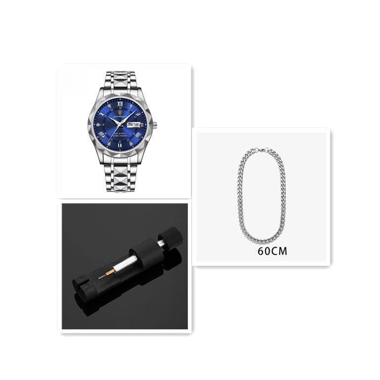 Men's Waterproof Double Calendar Luminous Quartz Watch – Multifunctional Wristwatch