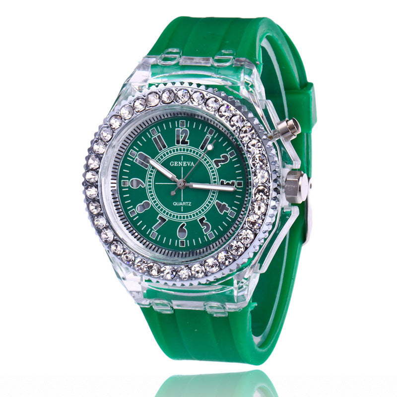 LED Luminous Geneva Quartz Watch – Women’s Silicone Bracelet Wristwatch