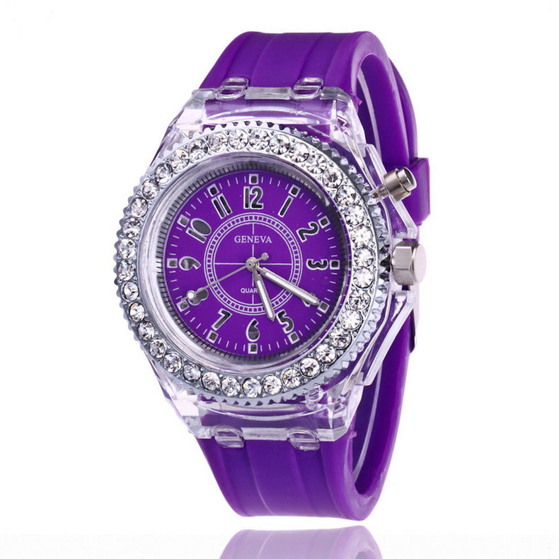 LED Luminous Geneva Quartz Watch – Women’s Silicone Bracelet Wristwatch