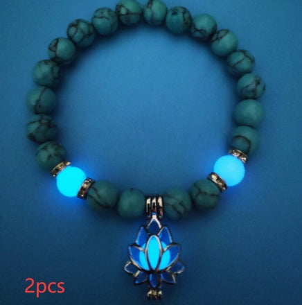 Energy Luminous Lotus Natural Stone Bracelet Yoga Healing Luminous Glow In The Dark Charm Beads Bracelet For Men & Women
