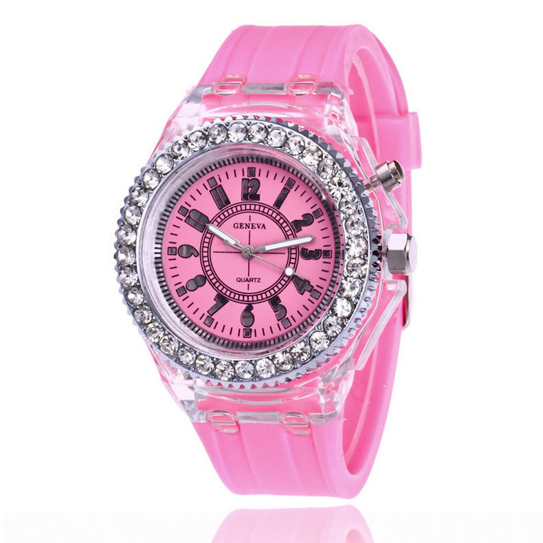 LED Luminous Geneva Quartz Watch – Women’s Silicone Bracelet Wristwatch