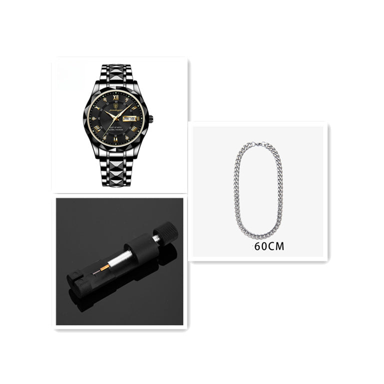 Men's Waterproof Double Calendar Luminous Quartz Watch – Multifunctional Wristwatch