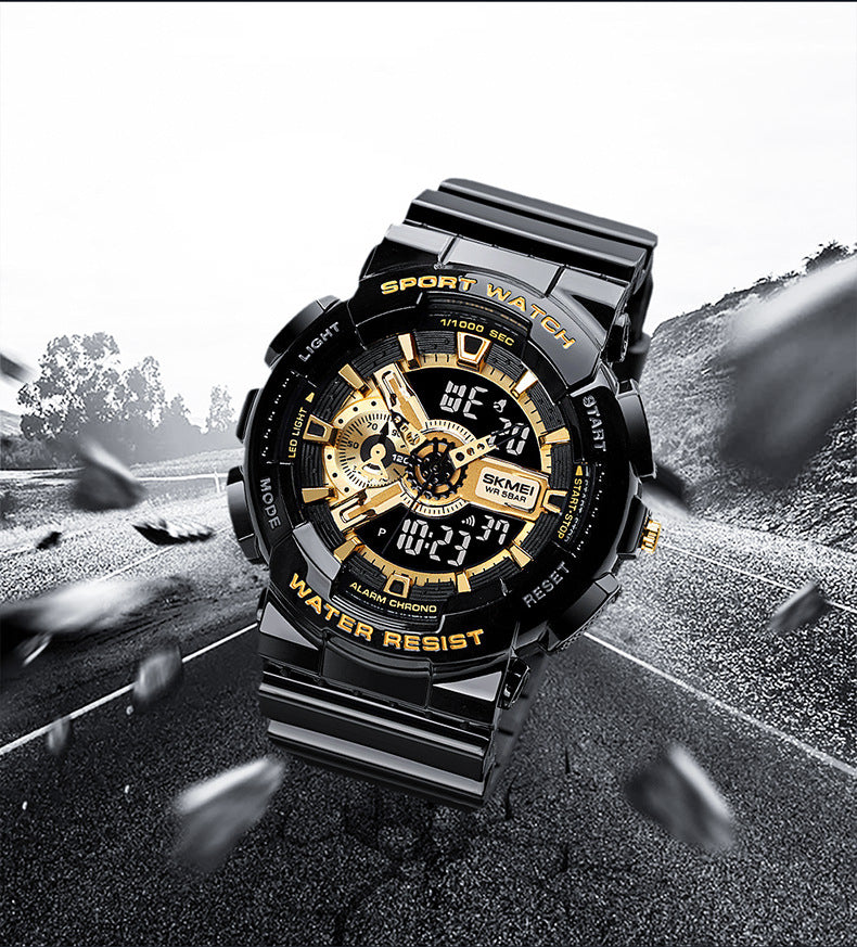 Classic Black Gold Sports Electronic Watch – Double Display Watch for Teenagers Boys & Girls