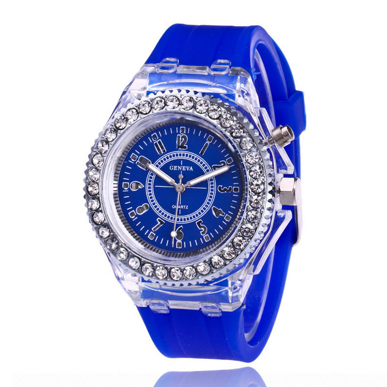 LED Luminous Geneva Quartz Watch – Women’s Silicone Bracelet Wristwatch