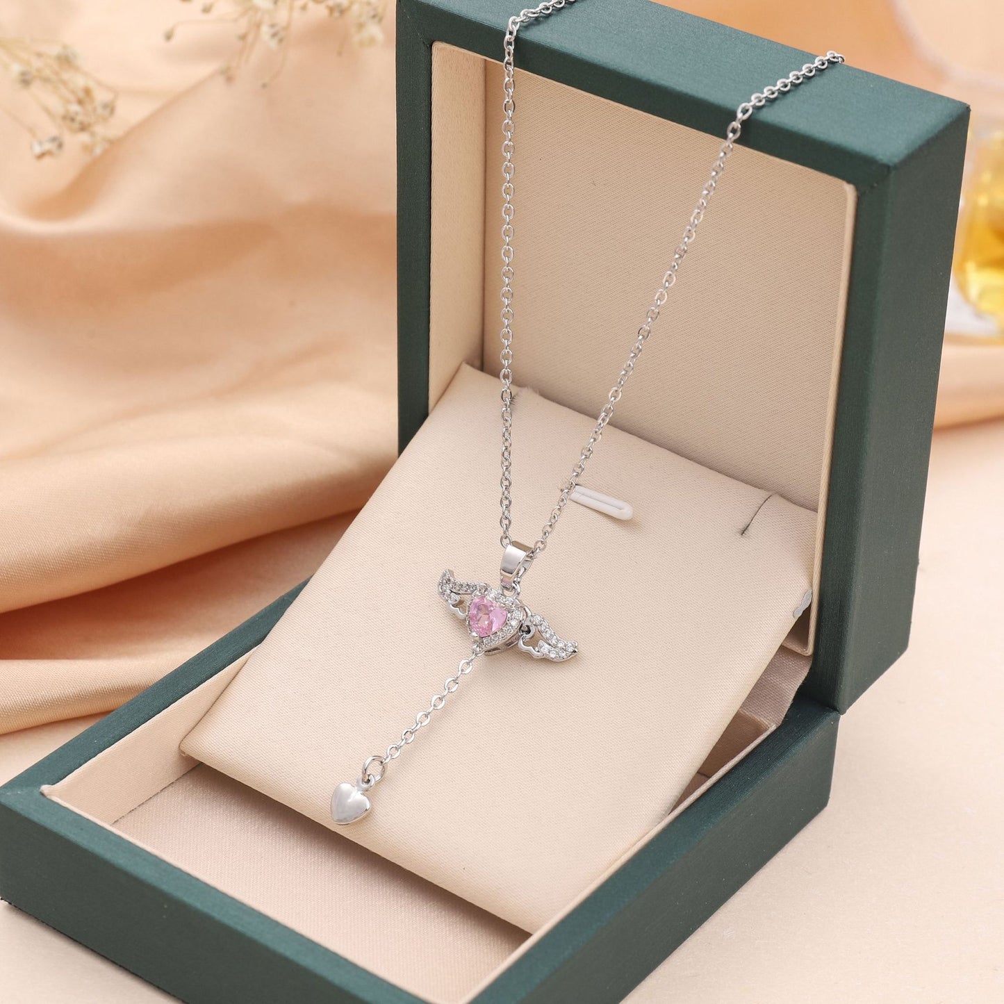 Cupid Heart Angel Wings Tassel Necklace – Crystal Clavicle Chain Gift for Women