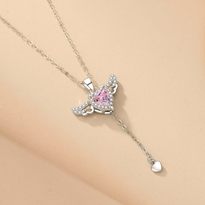 Cupid Heart Angel Wings Tassel Necklace – Crystal Clavicle Chain Gift for Women